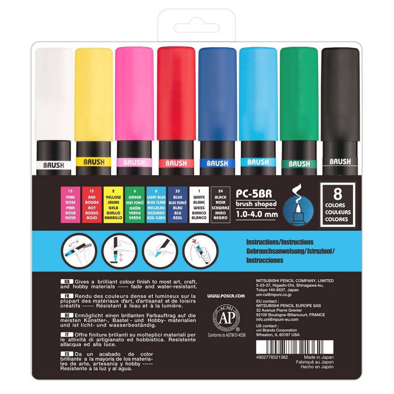 slide 4 of 8, uniball 8pk POSCA Water-Based Paint Markers Reversible Brush Tip 1.0-4.0mm, 8 ct