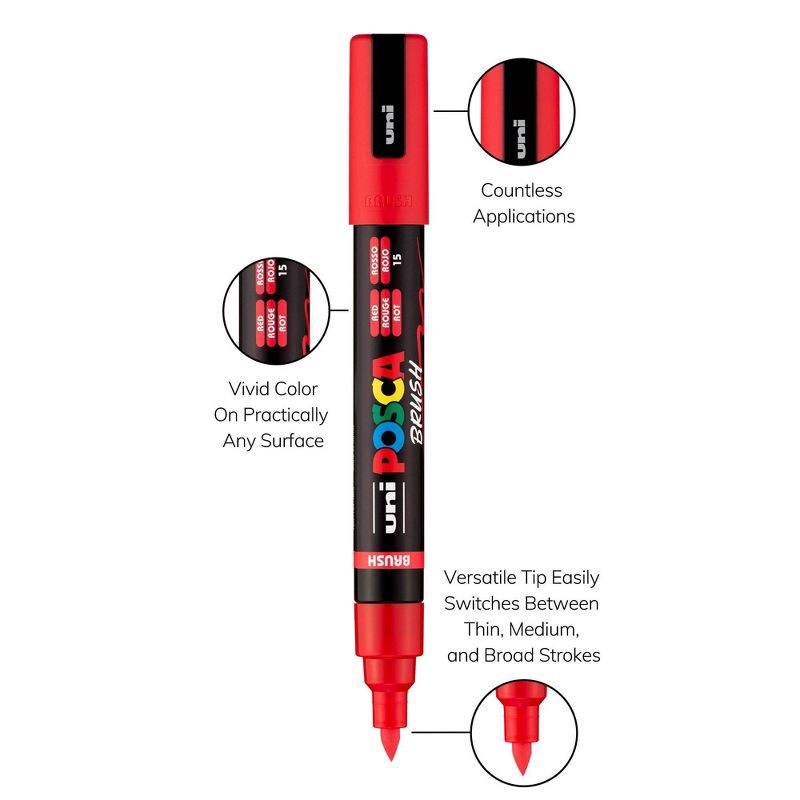 slide 5 of 8, uniball 8pk POSCA Water-Based Paint Markers Reversible Brush Tip 1.0-4.0mm, 8 ct
