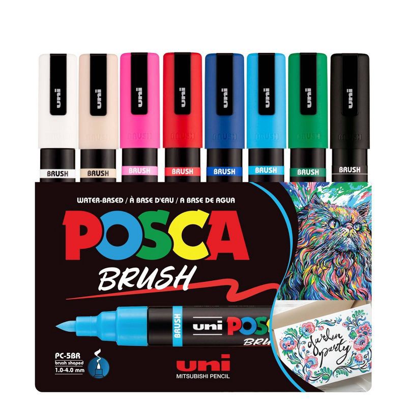 slide 1 of 8, uniball 8pk POSCA Water-Based Paint Markers Reversible Brush Tip 1.0-4.0mm, 8 ct