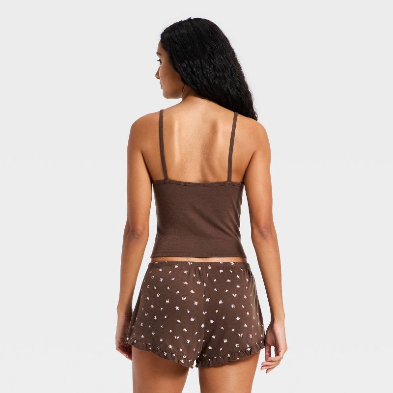 slide 2 of 3, Women's Pointelle Tank Top and Shorts Pajama Set - Wild Fable™ Brown XS, 1 ct