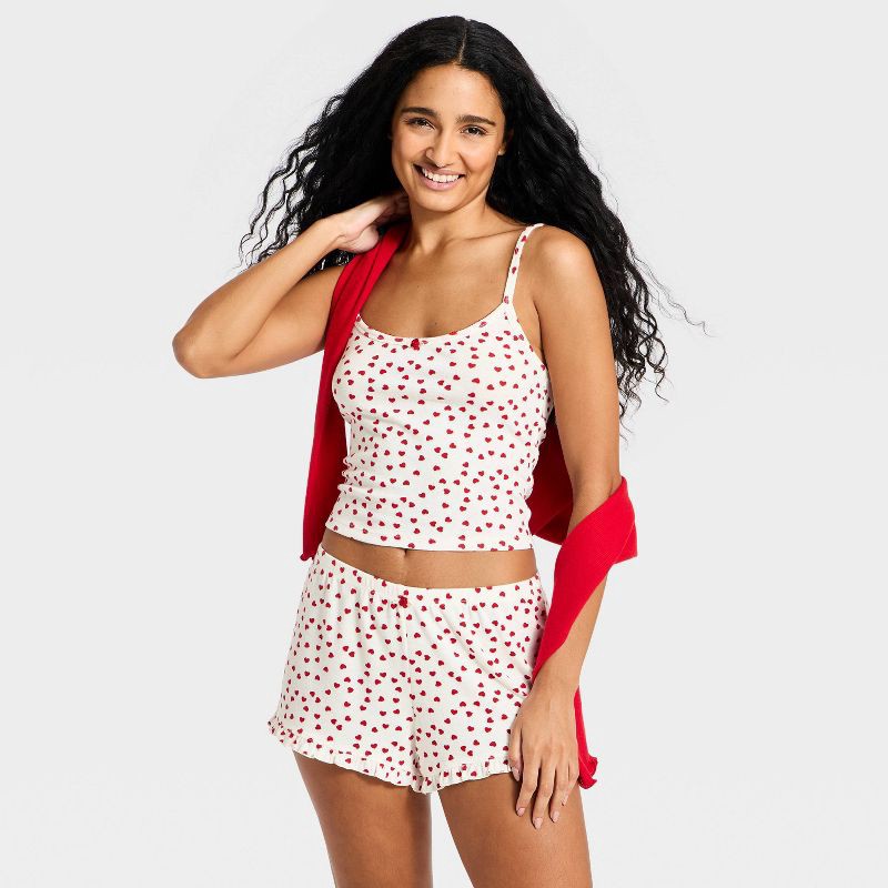 slide 3 of 3, Women's Pointelle Tank Top and Shorts Pajama Set - Wild Fable™ Cream XS, 1 ct