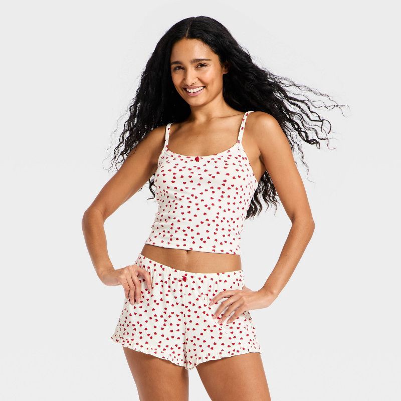 slide 1 of 3, Women's Pointelle Tank Top and Shorts Pajama Set - Wild Fable™ Cream S, 1 ct