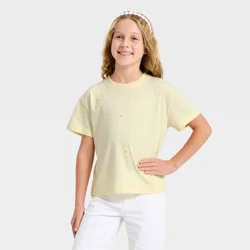 Girls' Short Sleeve Daisy T-Shirt - Cat & Jack™ Pale Yellow M