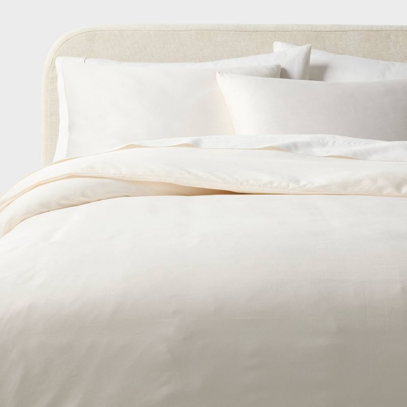 slide 1 of 6, King Performance Sateen Duvet Cover and Sham Set Ivory - Threshold™, 1 ct