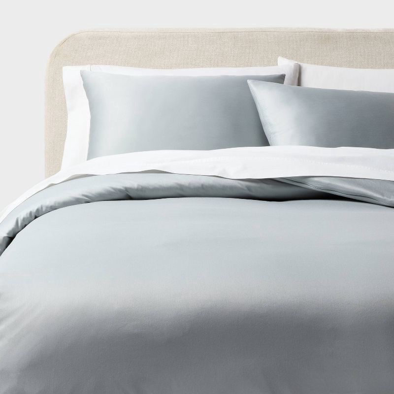 slide 1 of 6, Full/Queen Performance Sateen Duvet Cover and Sham Set Light Gray - Threshold™, 1 ct