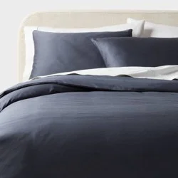 Full/Queen Performance Sateen Duvet Cover and Sham Set Dark Blue - Threshold™