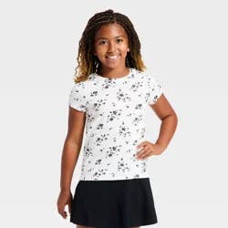 Girls' Short Sleeve Jersey Floral T-Shirt - Cat & Jack™ Cream/Black M