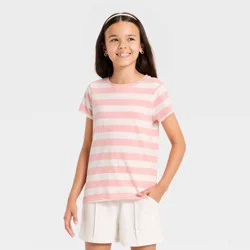 Girls' Short Sleeve Jersey Striped T-Shirt - Cat & Jack™ Peach Pink/Cream XL
