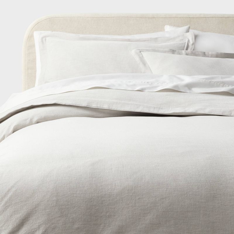 slide 1 of 6, Full/Queen Casual Textured Cotton Duvet Cover and Sham Set Light Gray - Threshold™, 1 ct