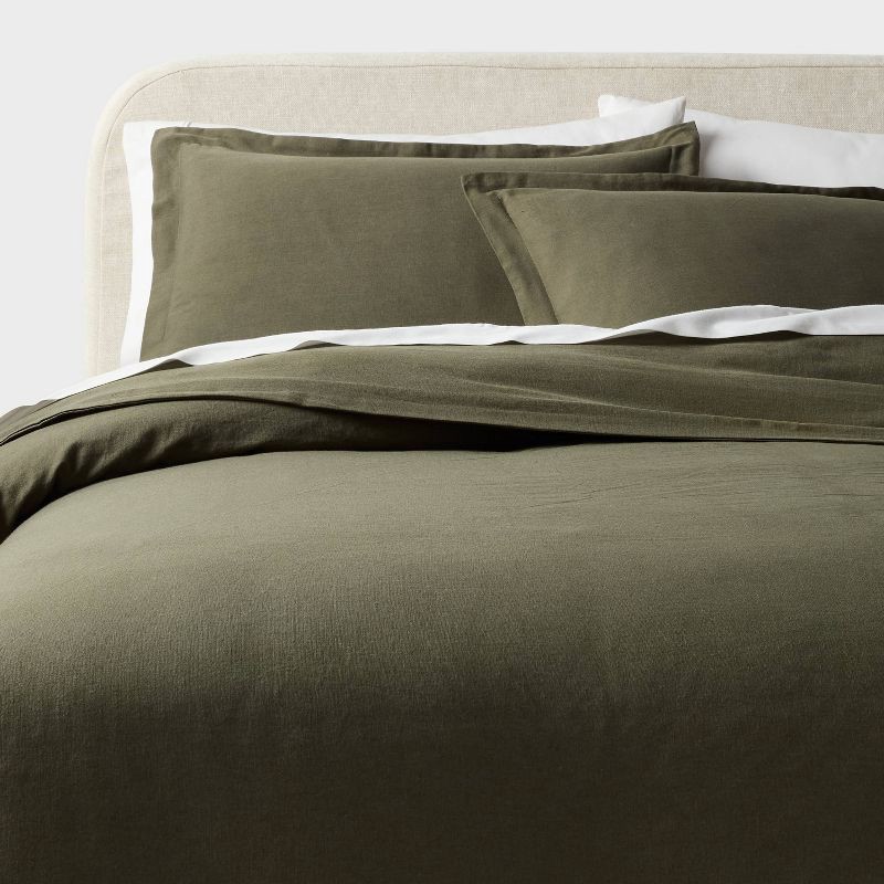 slide 1 of 6, King Casual Textured Cotton Duvet Cover and Sham Set Dark Green - Threshold™, 1 ct