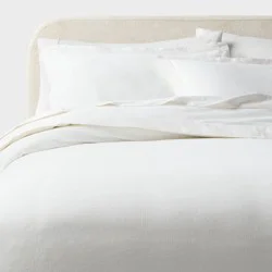 Full/Queen Casual Textured Cotton Duvet Cover and Sham Set White - Threshold™