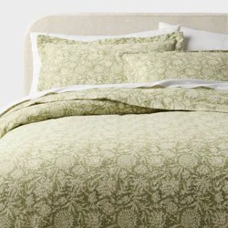 King Casual Textured Cotton Printed Duvet Cover and Sham Set Green - Threshold™