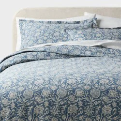 King Casual Textured Cotton Printed Duvet Cover and Sham Set Blue - Threshold™