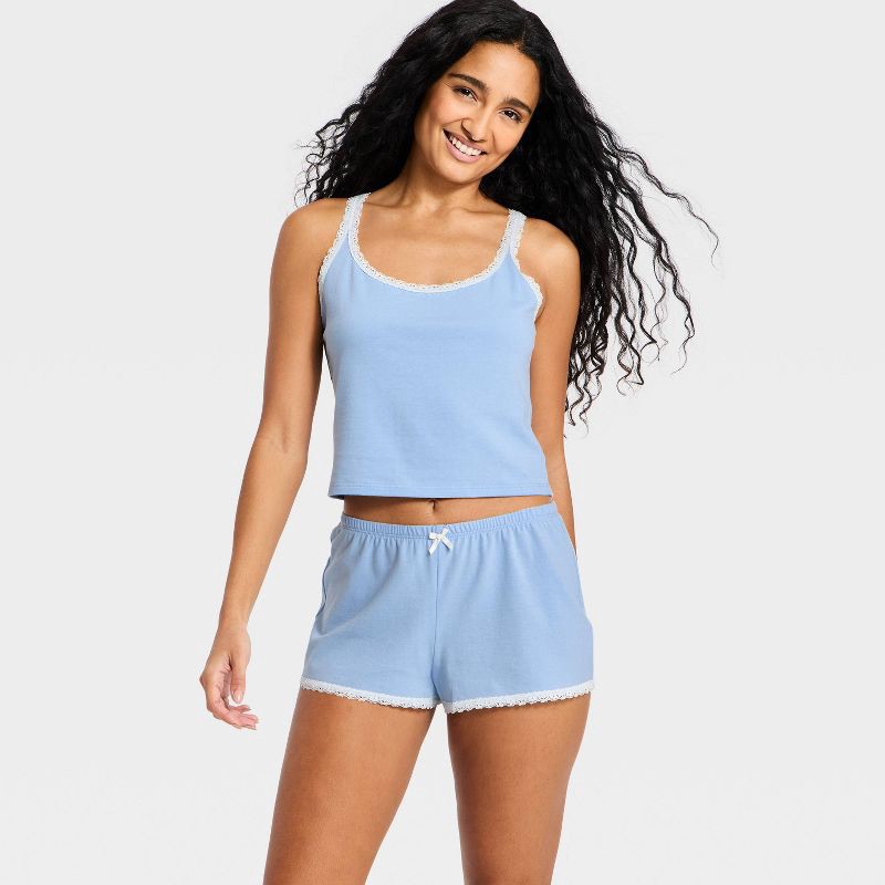 slide 3 of 3, Women's Jersey Tank Top and Shorts Pajama Set - Wild Fable™ Blue XXS, 1 ct