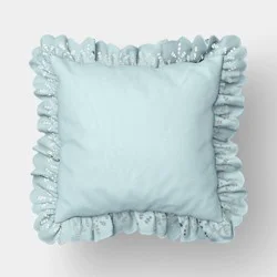 Threshold designed w/Studio McGee 26"x26" Eyelet Ruffle Outdoor Throw Pillow Blue - Threshold™ designed with Studio McGee