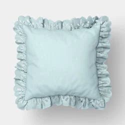 Threshold designed w/Studio McGee 26"x26" Eyelet Ruffle Outdoor Throw Pillow Blue - Threshold™ designed with Studio McGee