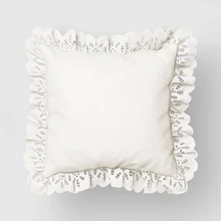 Threshold designed w/Studio McGee 26"x26" Eyelet Ruffle Outdoor Patio Throw Pillow Ivory - Threshold™ designed with Studio McGee