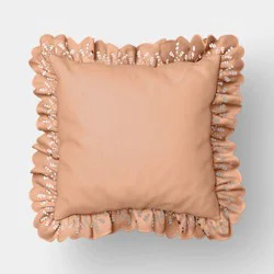 Threshold designed w/Studio McGee 26"x26" Eyelet Ruffle Outdoor Patio Throw Pillow Coral - Threshold™ designed with Studio McGee