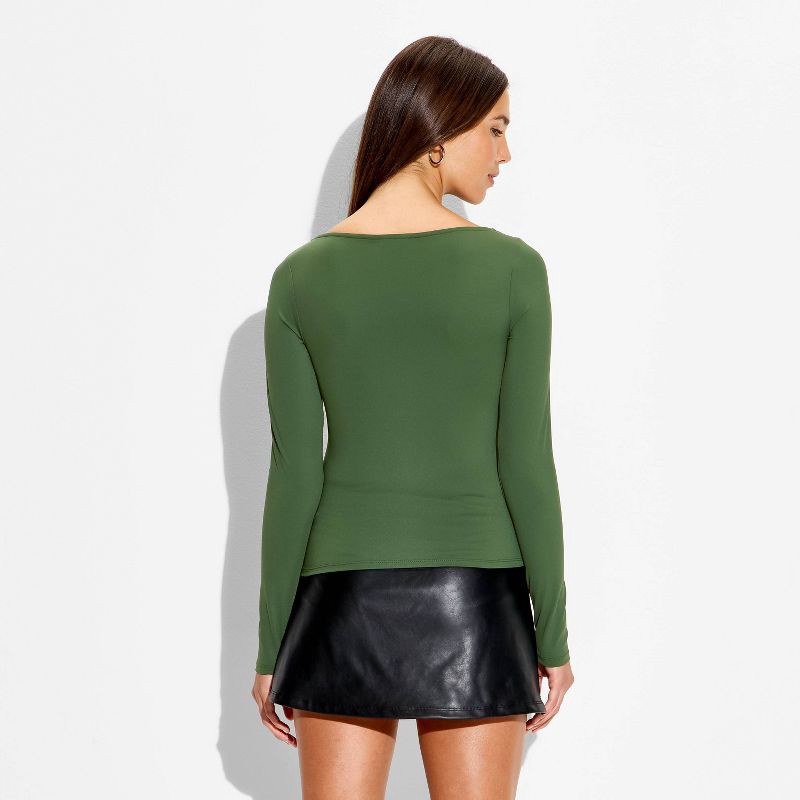 slide 4 of 4, Women's Long Sleeve V-Neck Shirt - Wild Fable™ Dark Green XL, 1 ct