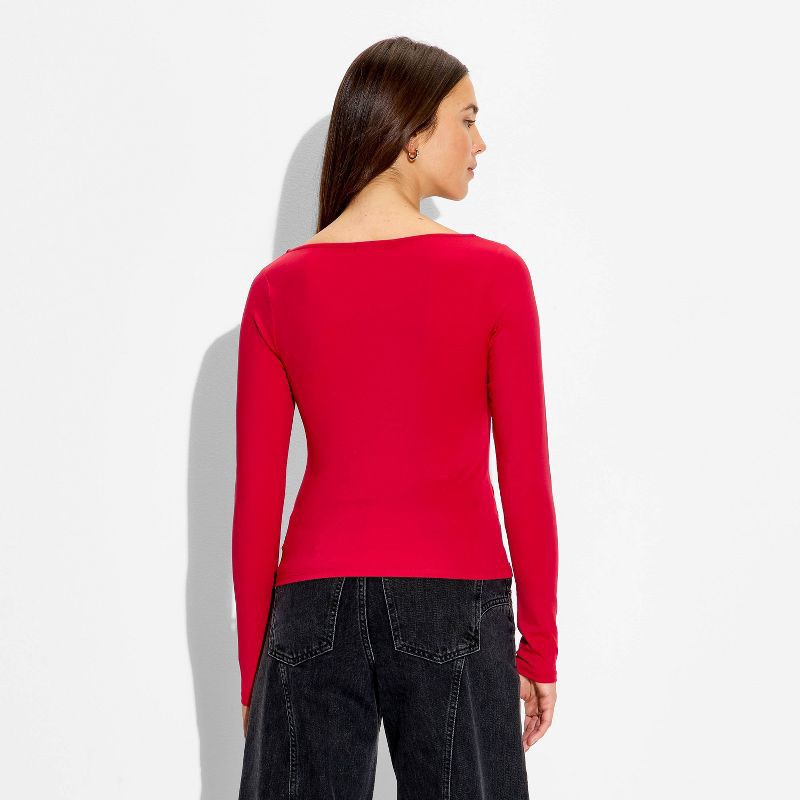 slide 3 of 4, Women's Long Sleeve V-Neck Shirt - Wild Fable™ Red M, 1 ct