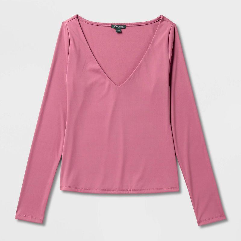 slide 2 of 4, Women's Long Sleeve V-Neck Shirt - Wild Fable™ Mauve L, 1 ct