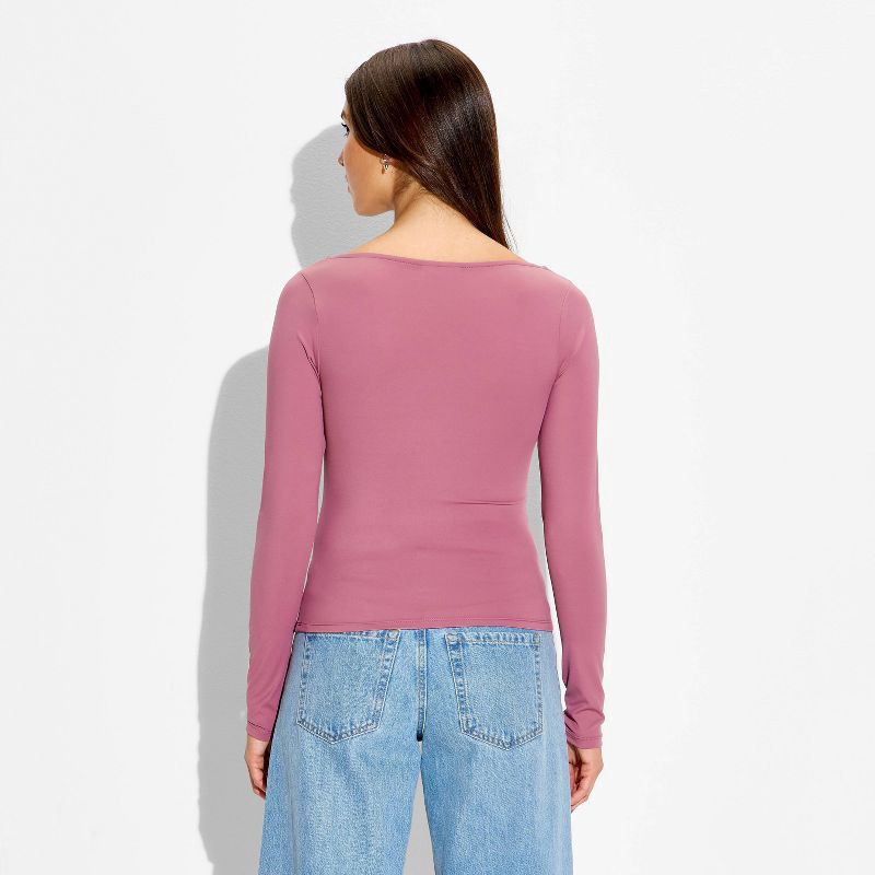 slide 2 of 4, Women's Long Sleeve V-Neck Shirt - Wild Fable™ Mauve XL, 1 ct