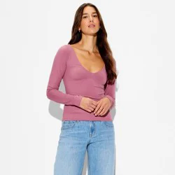 Women's Long Sleeve V-Neck Shirt - Wild Fable™ Mauve XL