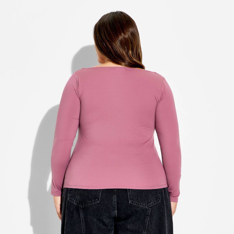 slide 3 of 3, Women's Long Sleeve V-Neck Shirt - Wild Fable™ Mauve XXL, 1 ct