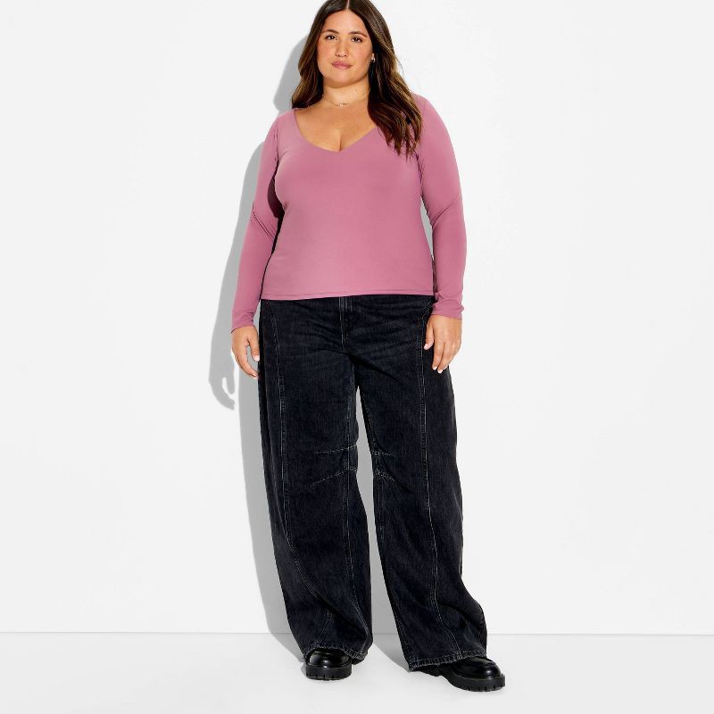 slide 1 of 3, Women's Long Sleeve V-Neck Shirt - Wild Fable™ Mauve XXL, 1 ct