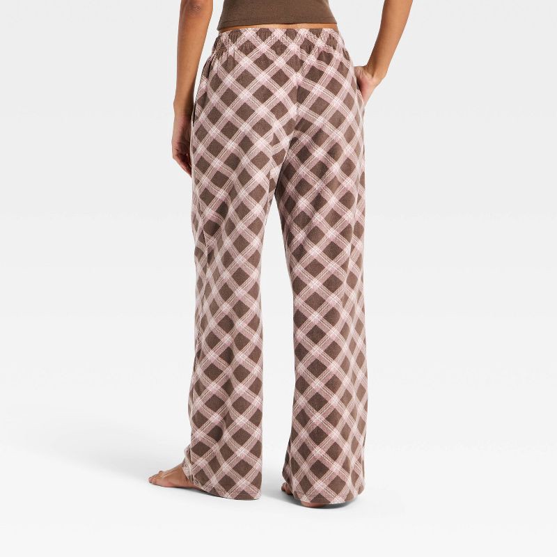 slide 2 of 3, Women's Microfleece Pajama Pants - Wild Fable™ Brown Plaid XS, 1 ct