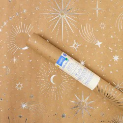 96"x30" Foil Print Celestial Kraft Wrapping Paper Natural/Silver - Spritz™