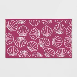 20"x34" Sea Shells Striped Reversible Accent Rug Pink/White - Sun Squad™