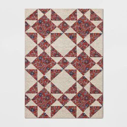 5'x7' Americana Block Quilt Area Rug Cream/Red - Threshold™