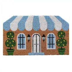 National Brand 18"x30" Boxwood House Coir Doormat Natural/Blue/White