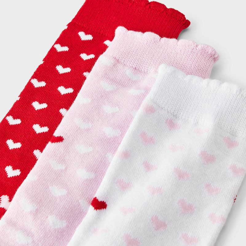slide 3 of 3, Women's Mini Hearts Scallop Cuff Valentine's Day 3pk Crew Socks - Pink/White/Red 4-10, 3 ct