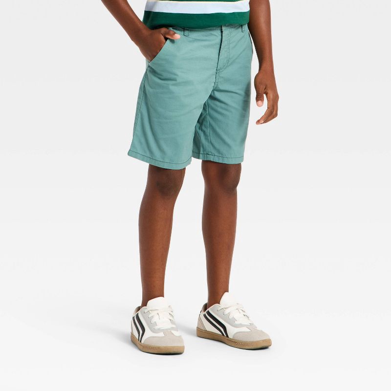 slide 1 of 3, Boys' 'At the Knee' Flat Front Shorts - Cat & Jack™ Light Green 10, 1 ct
