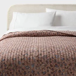 Full/Queen Printed Floral Gauze Reversible Quilt Brown - Threshold™