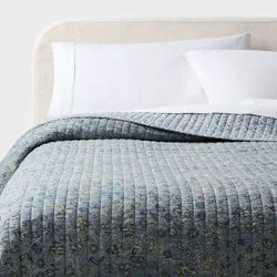 Full/Queen Printed Floral Gauze Reversible Quilt Blue - Threshold™