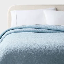 Full/Queen Heirloom Floral Stitch Quilt Light Blue - Threshold™