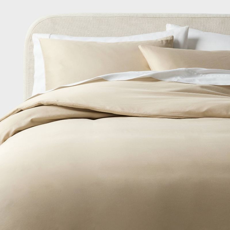 slide 1 of 6, Full/Queen Performance Sateen Duvet Cover and Sham Set Natural - Threshold™, 1 ct