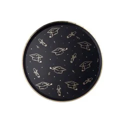 Bonjour Fete 12ct Graduation Hat Dinner Paper Plates Black and Gold