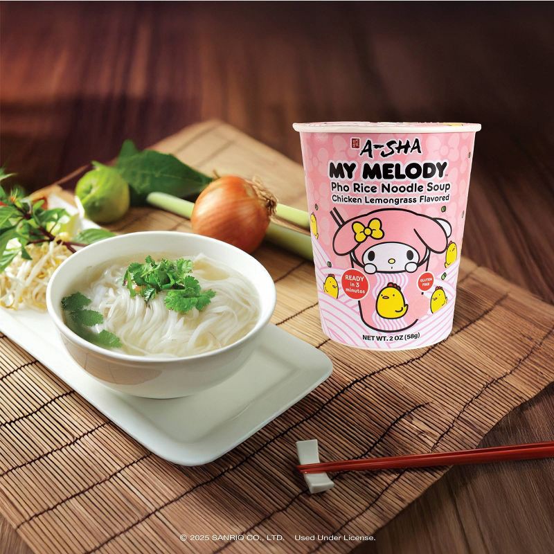 slide 6 of 6, A-Sha Foods USA Gluten Free Hello Kitty My Melody Chicken Lemongrass Flavored Pho Rice Noodle Soup - 2oz, 2 oz