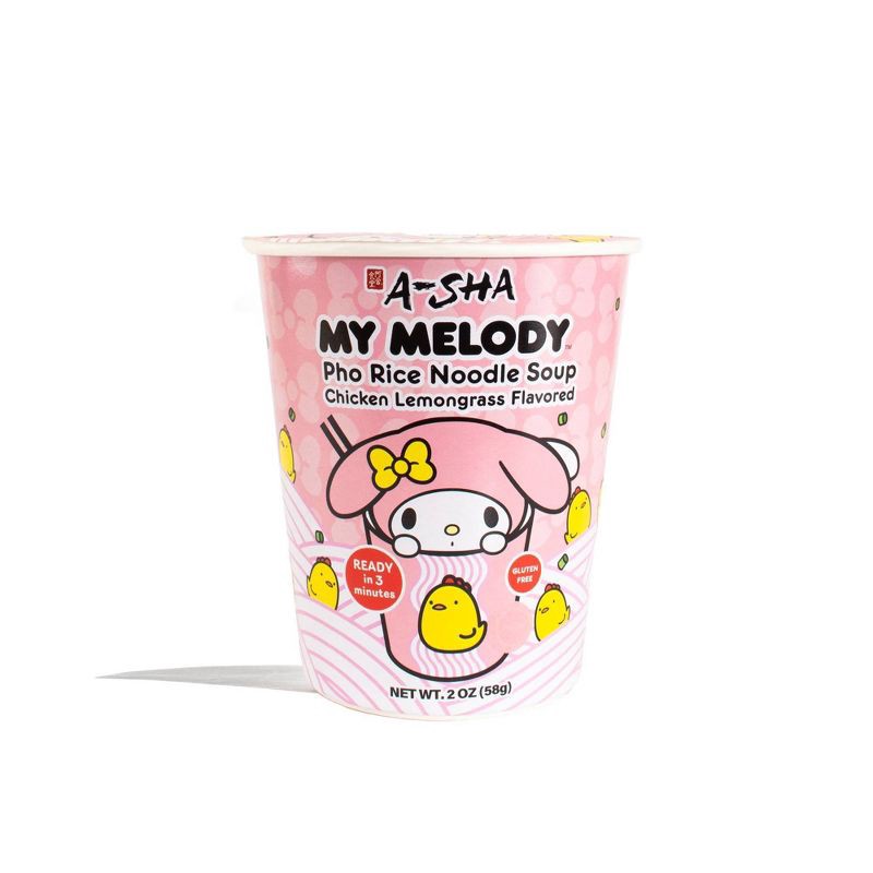 slide 1 of 6, A-Sha Foods USA Gluten Free Hello Kitty My Melody Chicken Lemongrass Flavored Pho Rice Noodle Soup - 2oz, 2 oz