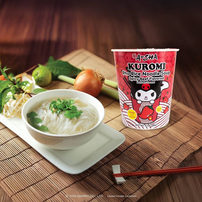 slide 6 of 6, A-Sha Foods USA Gluten Free Hello Kitty Kuromi Spicy Beef Flavored Pho Rice Noodle Soup - 2oz, 2 oz