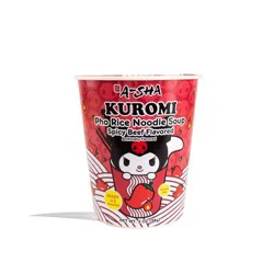 A-Sha Foods USA Gluten Free Hello Kitty Kuromi Spicy Beef Flavored Pho Rice Noodle Soup - 2oz