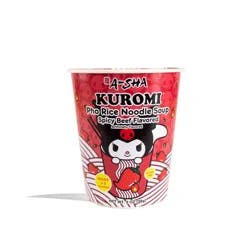 A-Sha Foods USA Gluten Free Hello Kitty Kuromi Spicy Beef Flavored Pho Rice Noodle Soup - 2oz
