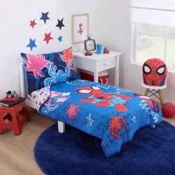 Spider-Man Marvel Spidey & Friends Let's Go Spidey Toddler Sheet Set - 4pc: Standard Crib/Toddler, Knitted Polyester, Classic Patterns