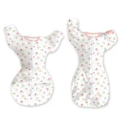 SwaddleDesigns Baby Girl Transitional Swaddle Sack, Arms Up Elbow Length Sleeve Wearable Blanket - Peachy Pink Floral - 3-6m