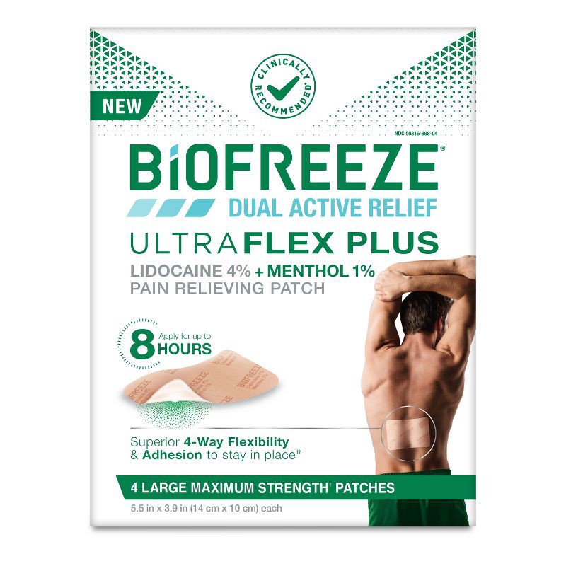 slide 1 of 7, Biofreeze UltraFlex Lidocaine + Menthol Patches - 4ct, 4 ct