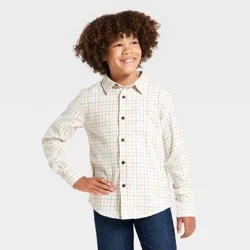 Boys' Long Sleeve Plaid Shirt - Cat & Jack™ Silver XL